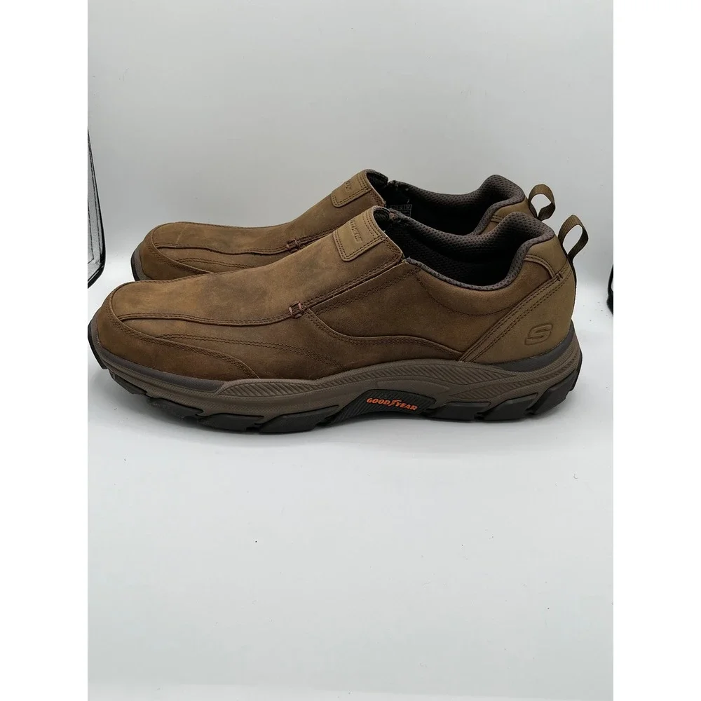 Skechers Relaxed Fit Men Sz 14 Brown Leather Slip On Goodyear Shoes 204436 DSRT
